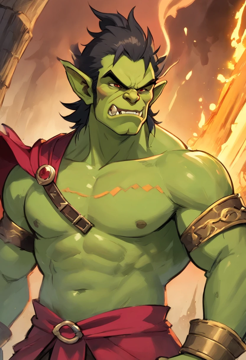 Meio goblin , pele verde, macho, fechar retrato, olhar de fantasia, Personagem de RPG, fantasia medieval, cabelos brancos, olhos vermelhos, 1.90 altura, Muscolar, tiro de meio corpo, Cicatrizes, ((Corte de cabelo Taper + Penteado do homem escovado)), Botas pretas, corpo inteiro ((corpo inteiro)), Corpo Muscolar, roupas pretas, ((roupas de fantasia pretas)), ((pele verde profunda)), Presas, ((presas de boca aberta)), ((alta qualidade)), ((meio-orc maduro)), ((meia-idade))
