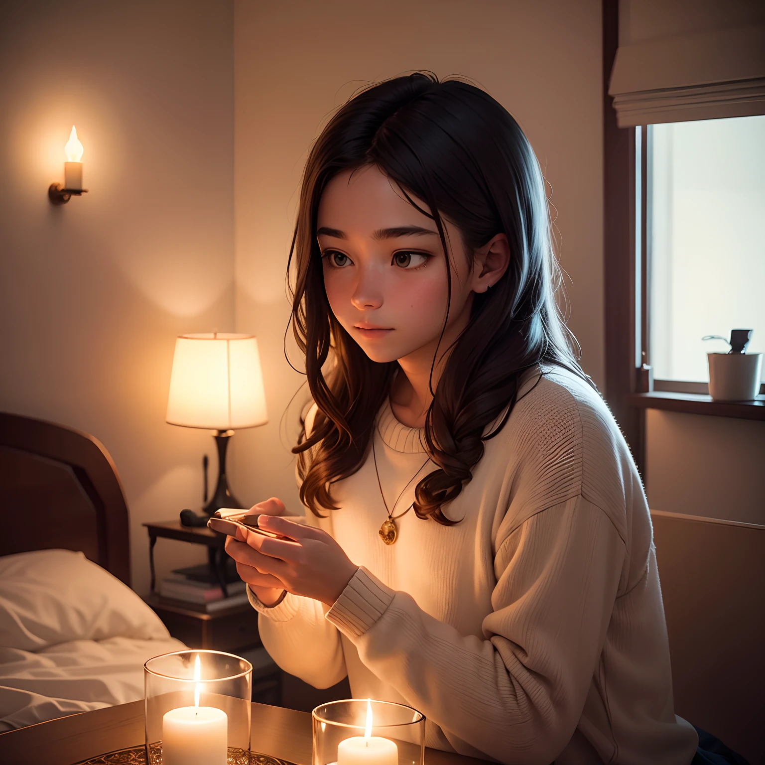 In a cozy room, bathed in the soft glow of fairy lights, a young man spends quality time with his girlfriend. The room is filled with warmth and beauty. Describe the scene and capture the essence of their special moment together."