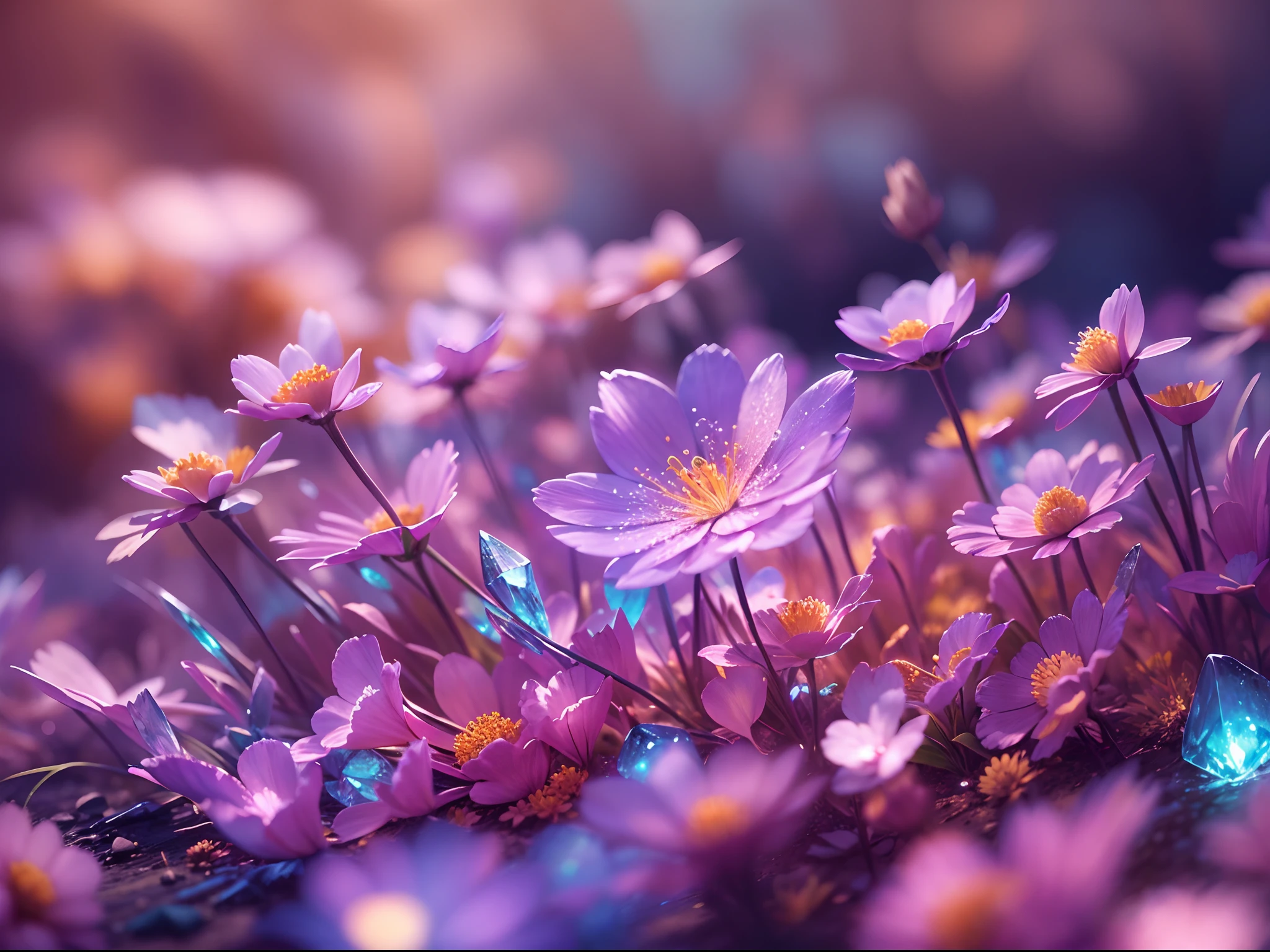 The sky is the background,Crystal spring flower, fanciful, galaxias, cleanness, glittery, glittery, splendor, Colorful, Amazing photography, dramatic lighting, photo-realism, ultra - detailed, 4k, depth of fields, A high resolution