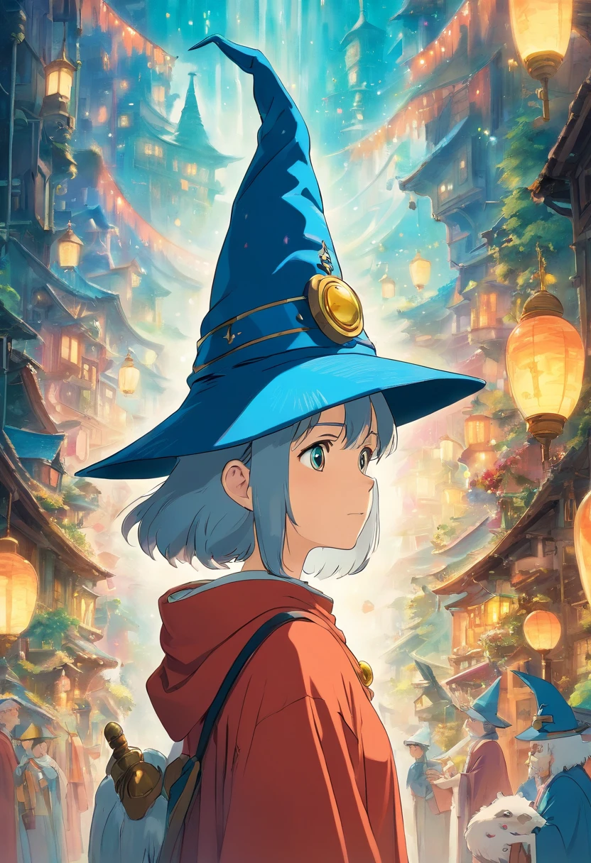 wizard android, robotic face, wizard's hat, as photo from the future, fairytale movie, cinematic photography, film grain overlay, by Ernst Haas