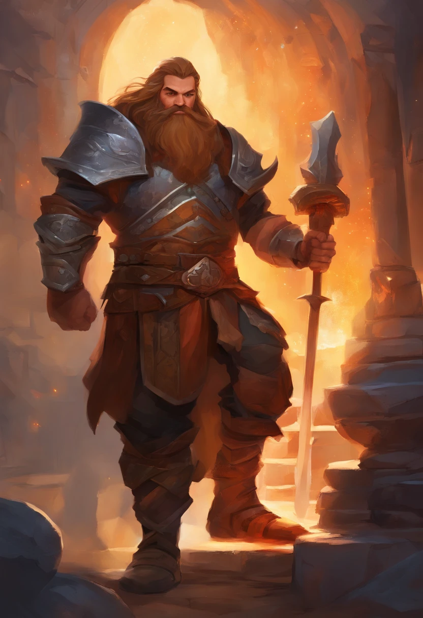 (Best Quality,Realistic,hight resolution:1.2),Dwarf,ember,Fantasy,Anime character,Blacksmith in the background,steel,One dwarf