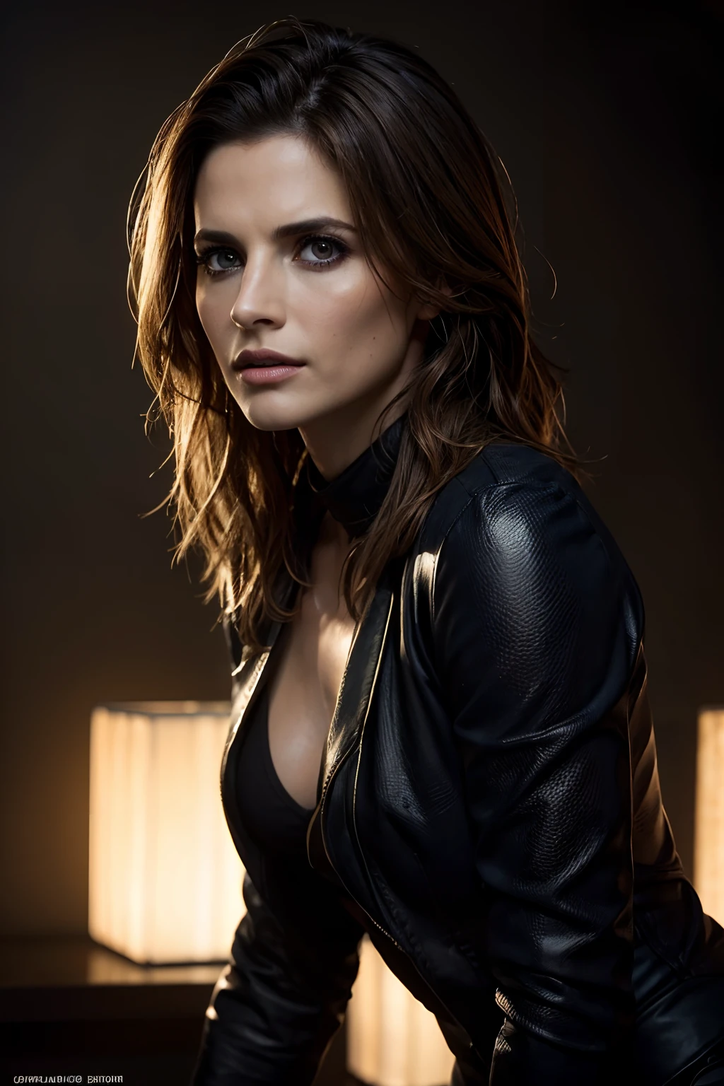 Stana Katic as Red Arrow, glowing lights, (dynamic pose), (hyper realistic:1.4), (realistic:1.3), (best quality real texture skin), full body, (Cinematic Light), highly detailed skin, skin pores, (highly detailed face:1.1), (highly detailed eyes:1.1), realistic pupils, (perfect anatomy:1.1), (perfect proportions:1.1), (photography:1.1), (photorealistic:1.1), volumetric lighting, dynamic lighting, real shadows, (highres:1.1), sharp focus, daylight, (realistic, hyperrealistic:1.4), intricate, high detail, dramatic, subsurface scattering, big depth of field, vivid, polished, sharpened, ((full Sharp)), (extremely absurdres),8k hdr