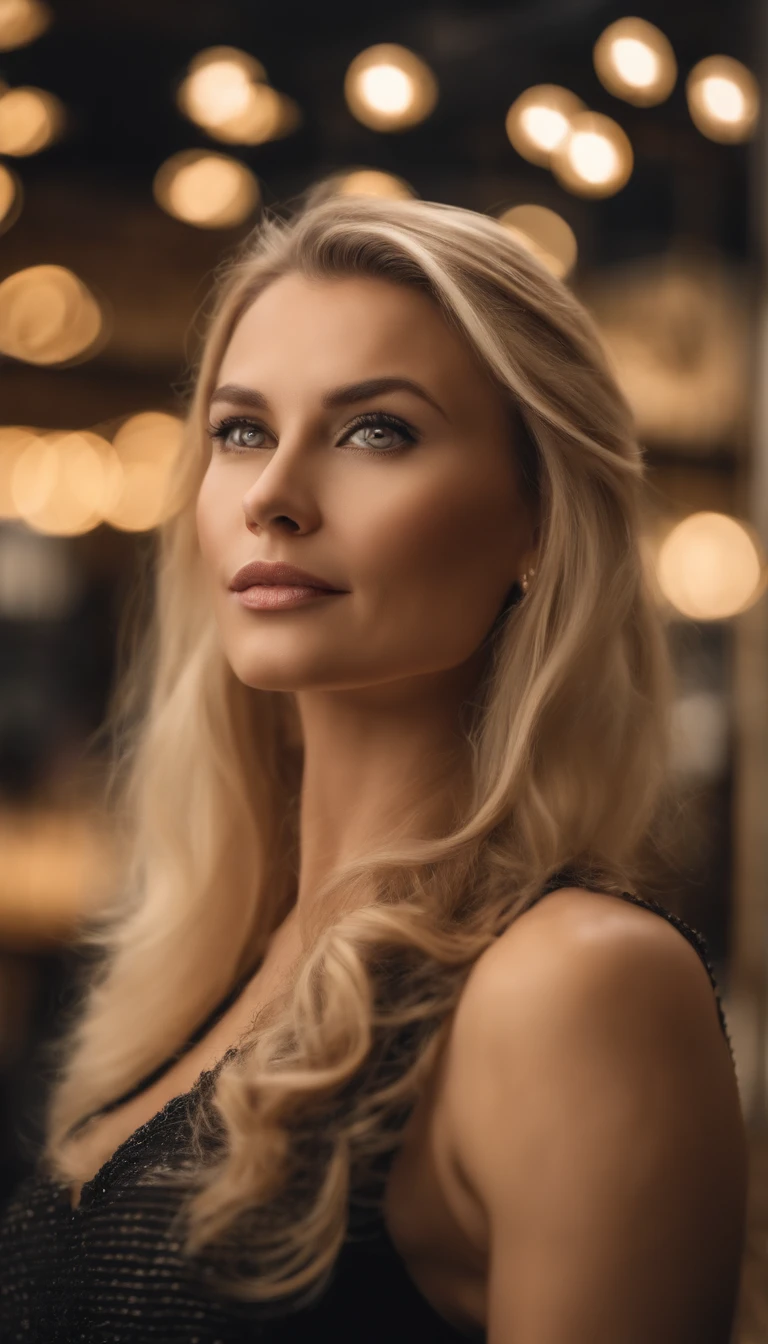 (best quality, 8K, 32 Tsd., Meisterwerk, UHD: 1.2), Photo of beautiful blonde caucasian woman, big boobs, upper body, Gesichtsfokus, Hemd, Halskette, Einfacher Hintergrund, von oben, Blick auf den Betrachter, Large shopping mall, Einkaufstaschen tragen, ultra realistisch,