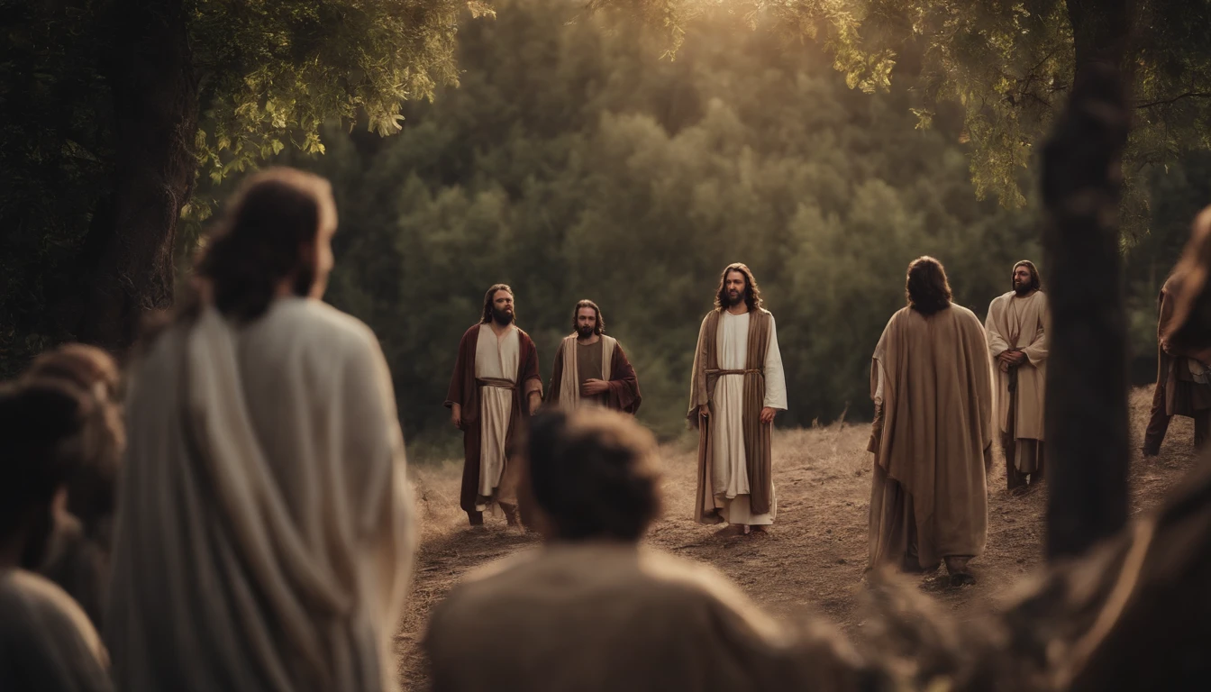 Jesus with his disciples in a tree shade