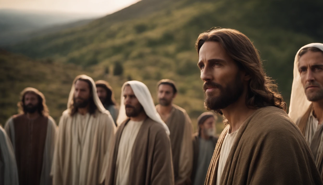 Jesus Christ with his disciples on the mountain