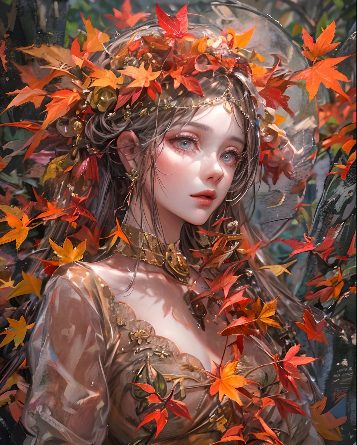 Best quality, Masterpiece, Meticulous details, intricately details, Mysterious autumn lady