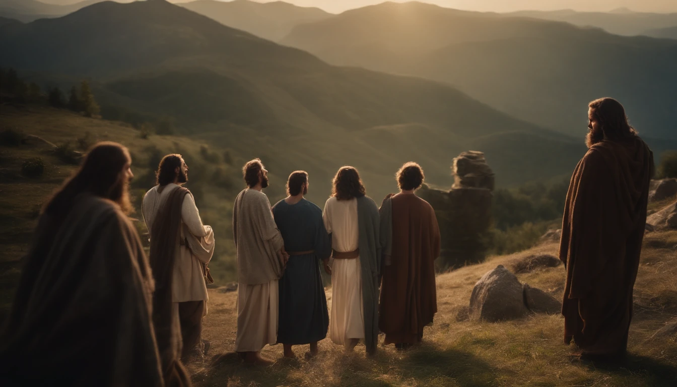 Jesus Christ with his disciples on the mountain