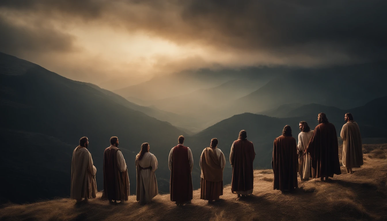 Jesus Christ with his disciples on the mountain
