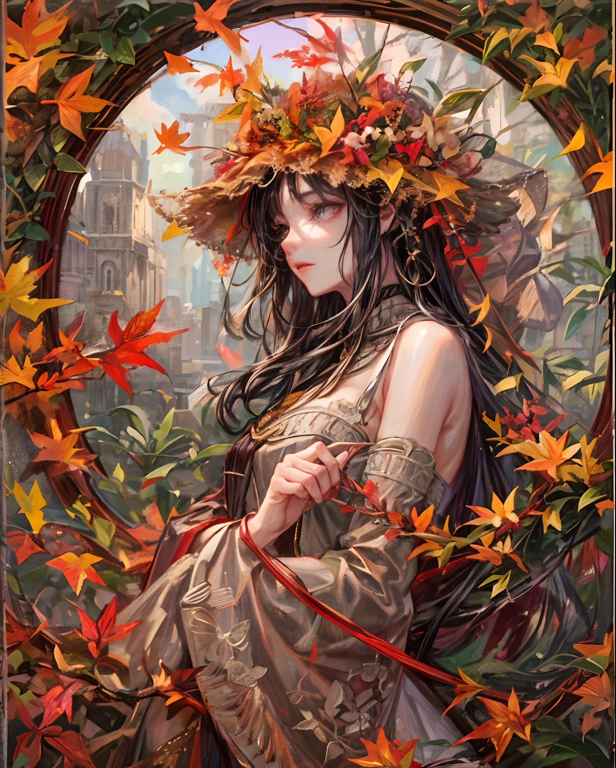 Best quality, Masterpiece, Meticulous details, intricately details, Mysterious autumn lady