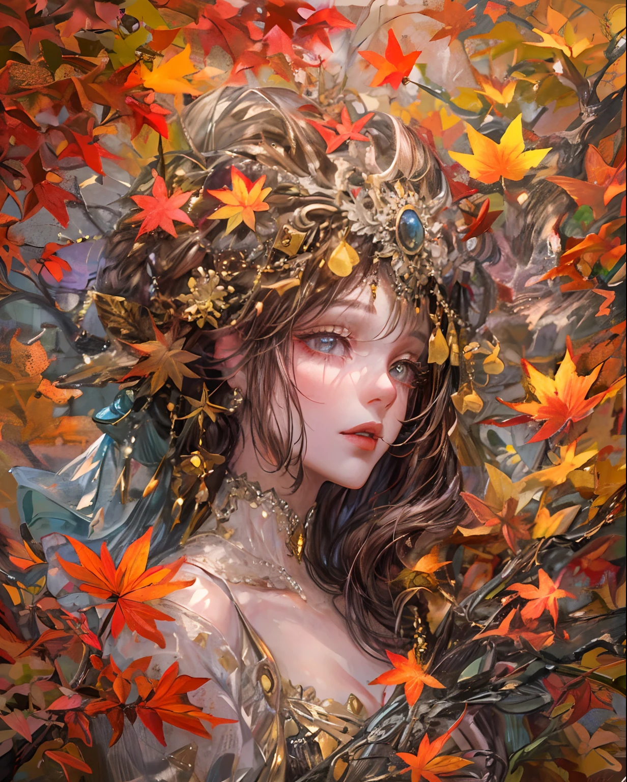 Best quality, Masterpiece, Meticulous details, intricately details, Mysterious autumn lady