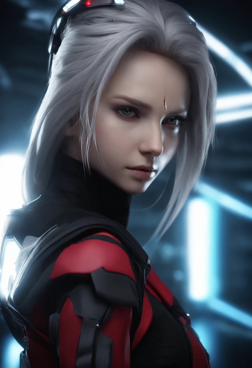 (((A crimson wound streaked across her left cheek))) Fair complexion, A woman around 19 years old, Natural gray hair, Unique green eyes, Wear Cole, Slender and graceful, ,Candlelight in a medieval setting, super sharp focus, realistic lens, Medieval women's clothing, Four colors (Scar:1.4)
