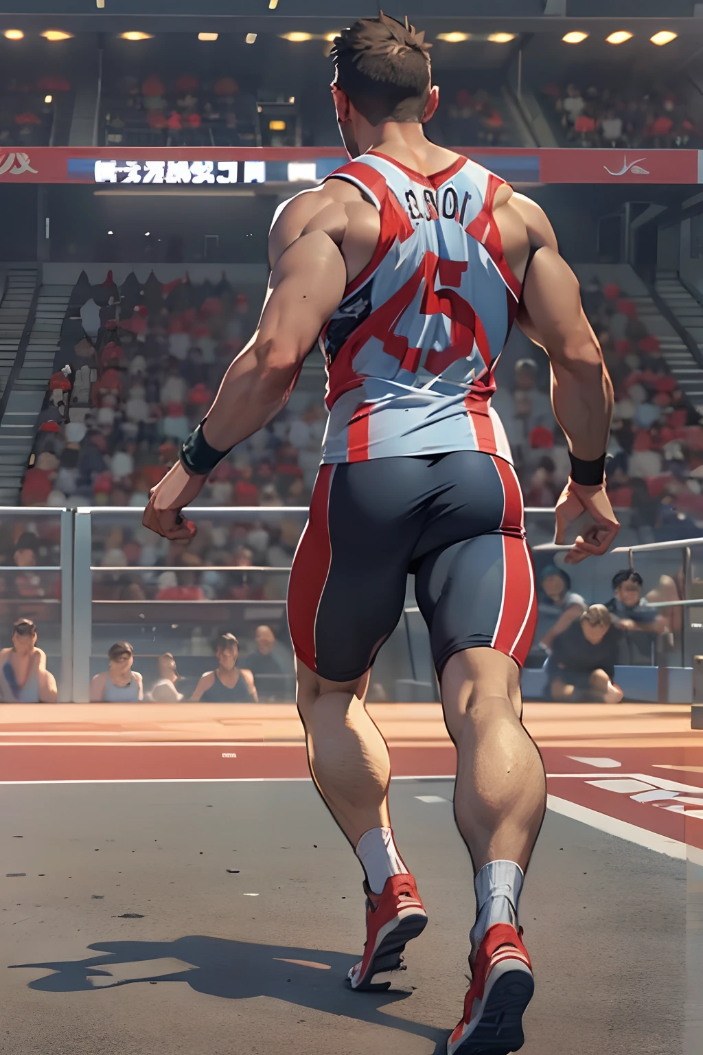 1 runner，Arena，Instant sprints，??????? correct，The composition is reasonable，tmasterpiece，high qulity，16k，UHD resolution