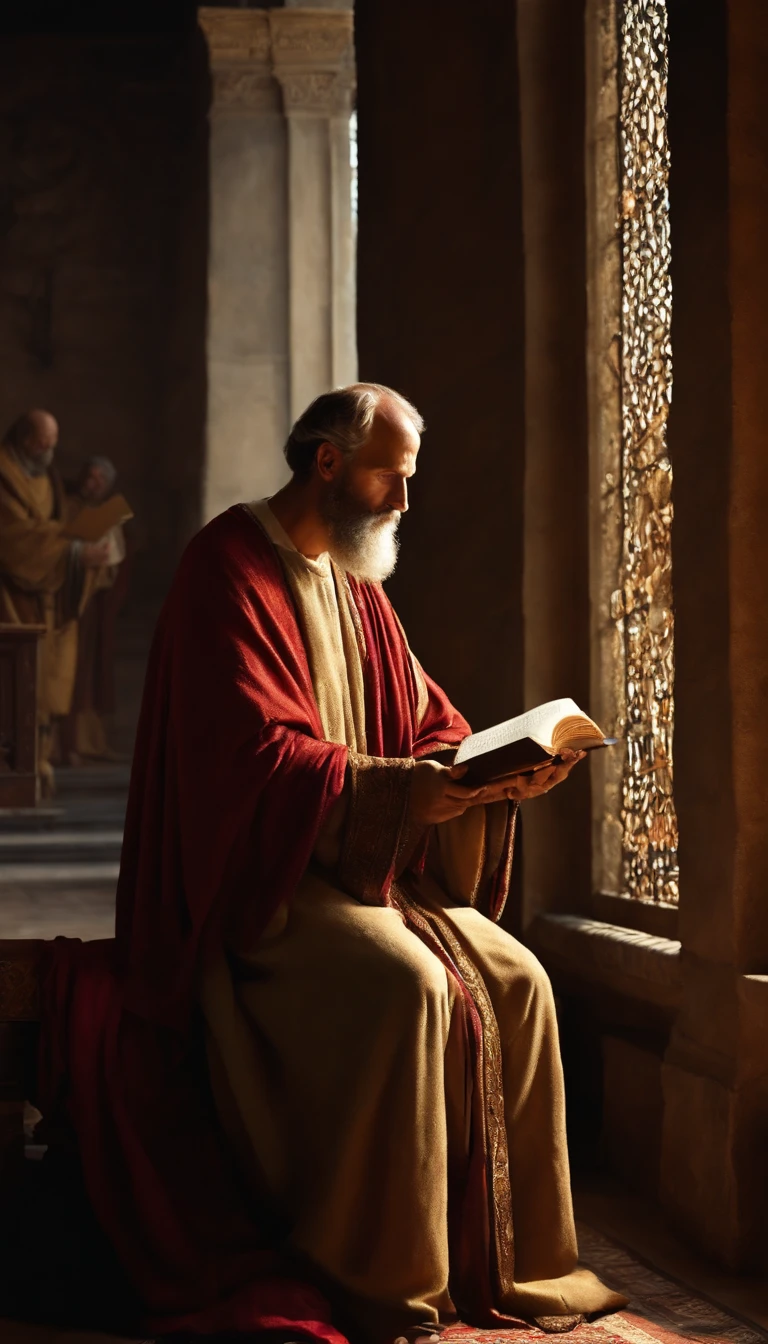 The apostle Paul looked at the screen, Long clothes, religion, Ultra photo realsisim