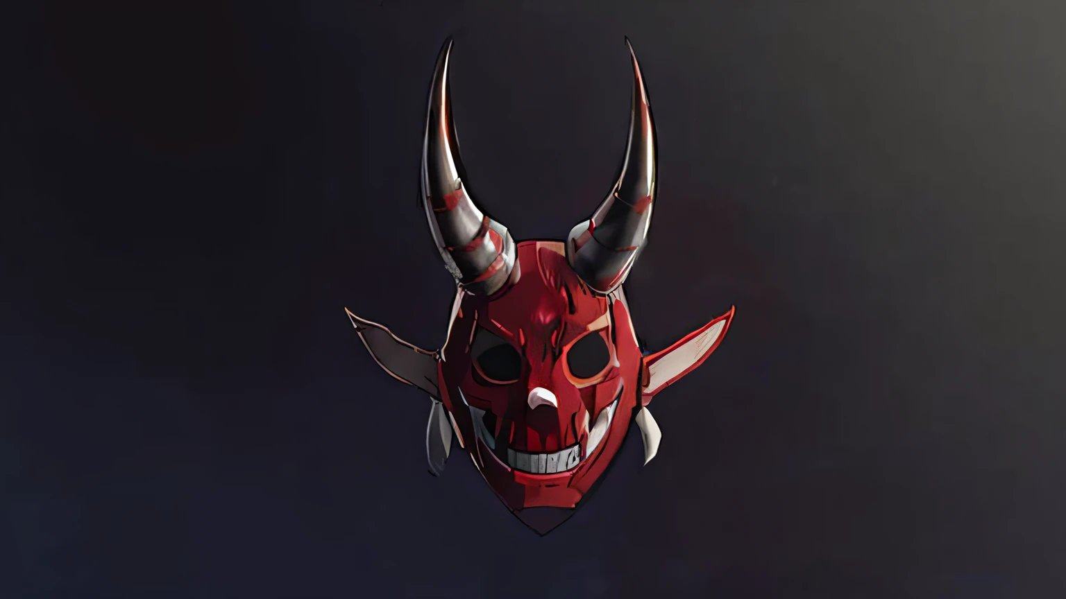 A red mask with demon horns, mask with a mean smile
