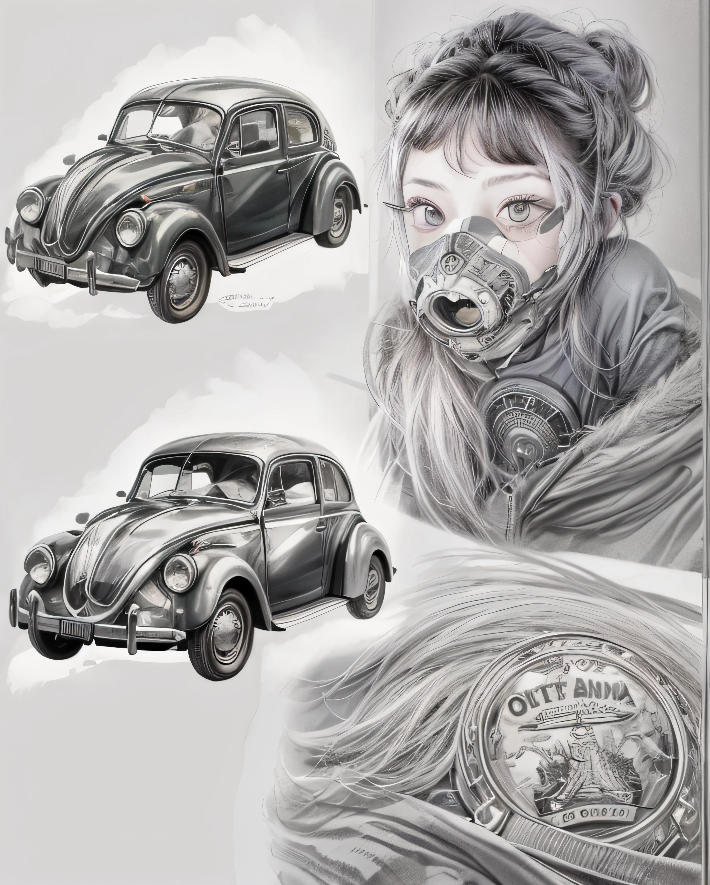 quero criar uma estampa para camiseta com um desenho realista de um fusca antigo. A imagem deve ser line-art e com riscos