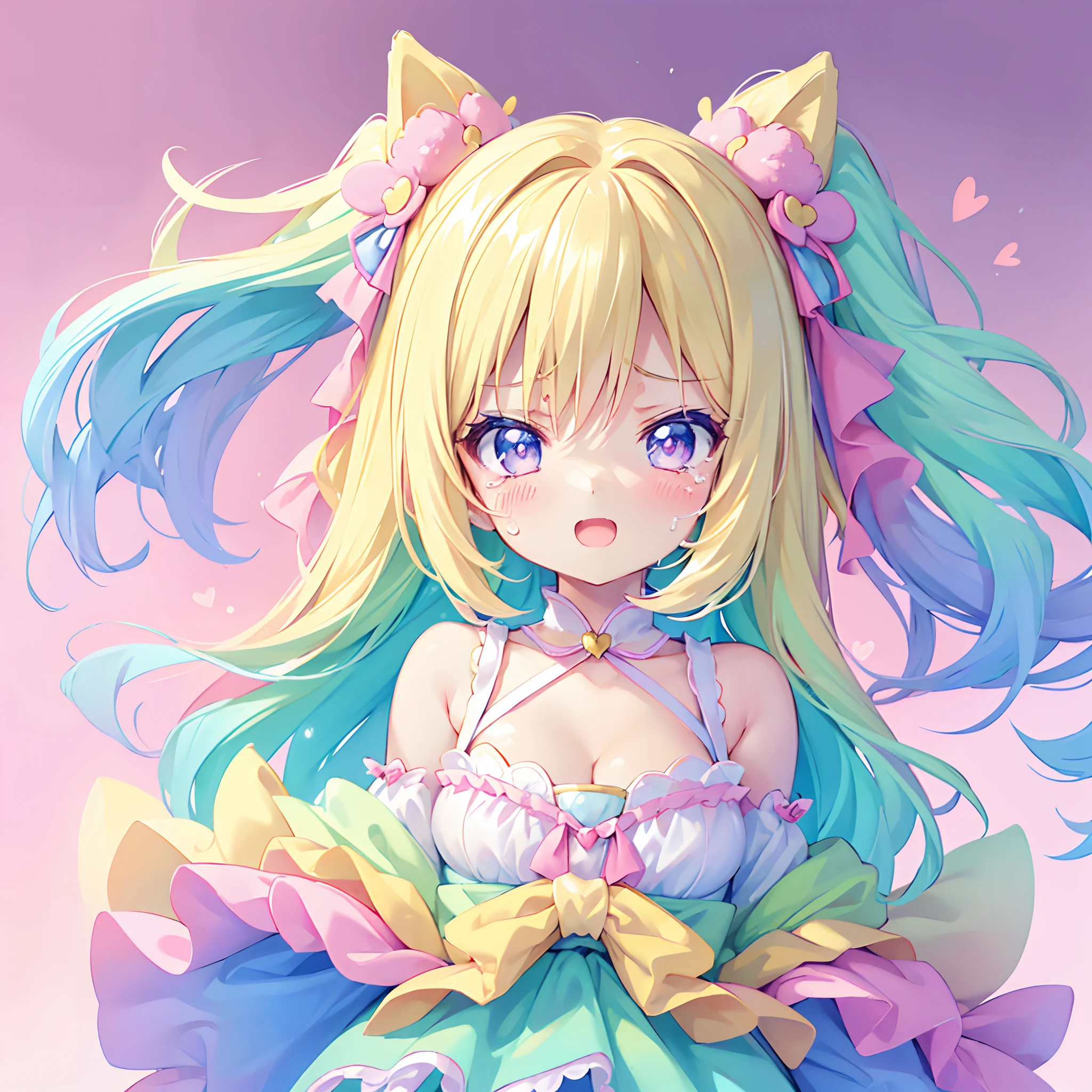 4 different expressions,expression surprised,The expression is angry,Happy expression,Expression crying,Masterpiece, 1girll, heartthrob, closeup cleavage, Big eyes, kawaiitech, kawaii, ,Pastel colors, Best quality, cheerfulness, The background is pure white and well-proportioned, Tilted head