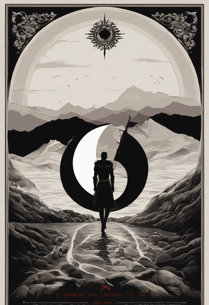 mago poderoso. minimalist print inspired by the Berserk series. The print should capture the dark and epic essence of the story, mas de forma simplificada., Jeito minimalista. Use soft colors and clean lines for representation. Make sure the print is suitable for use on a shirt and conveys the sense of power and tragedy.