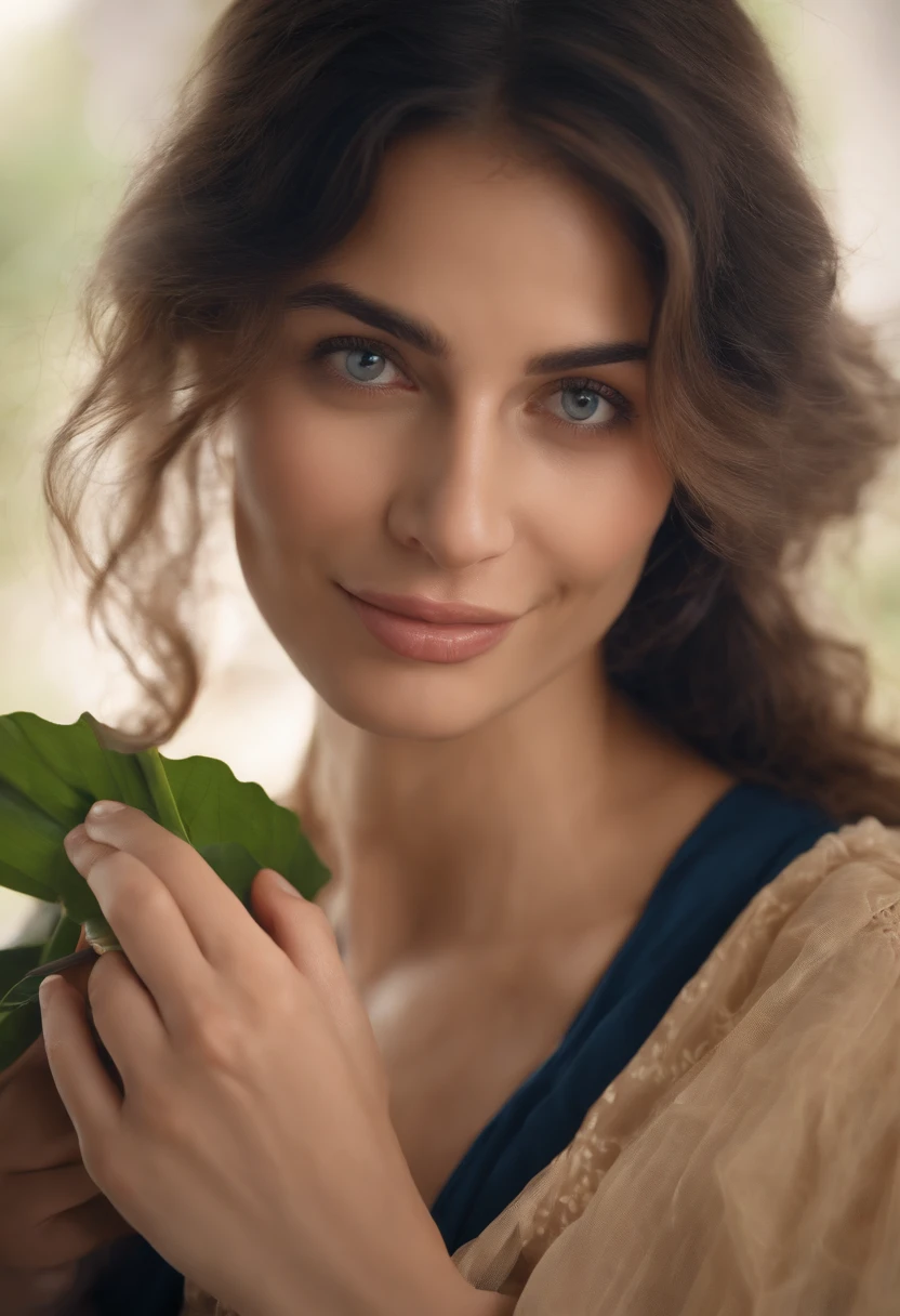 (best quality, 4k, high resolution:1.2), tired young mother, holding a cloth and a spoon, 30 years old, sleepy, optimistic gaze, gentle smile, enjoying life, crisp details, detailed eyes and lips