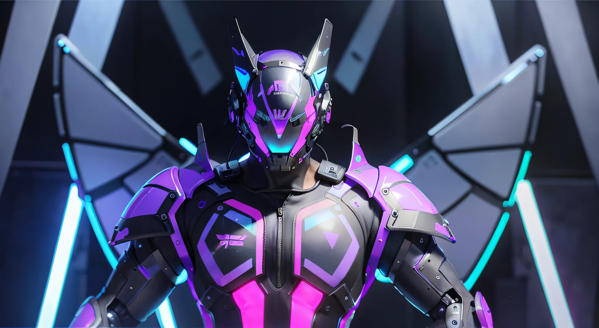 MALE. MAN. MAN. MALE..wings leds, divine paradise. neon blue and Purple butterfly wings leds. heavenly illumination. God. Holy robotic. levitating. Position of god. Deitado na cama. strong, robust and masculine body. fat arms. Position of divinity. Floating. divine statue, pedestal, holy pedestal. levitating. masterpiece, best quality, a close up of a futuristic looking cyborg man with a fantastic cyber helmet head with blue and Purple triangle led lights and a halo, full body, dancing. dance. synthwave ballad. silver pants. wearing a blue and Purple techwear jacket, white church in background. jump, full body, robotic legs. divine statue, pedestal, holy pedestal. neon blue and Purple butterfly wings leds. MASCULINE. MALE MASCULINE. Boy Muscular