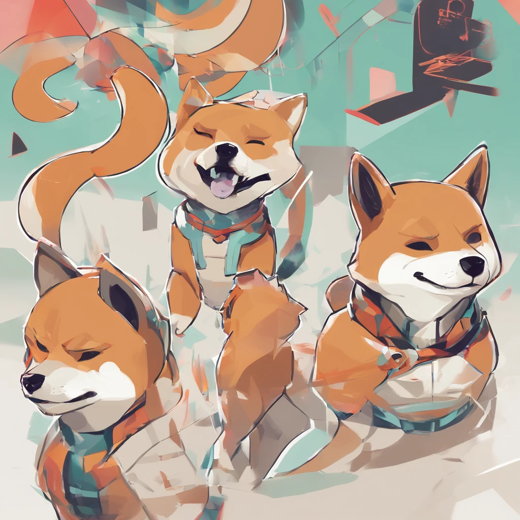 ( shiba inu ),(Best Pose),(best angle), (Better self-expression), Eduardo Cobra acolchoamento ,multidimensional geometric wall PORTRAIT, Art, chibi,yang08k, beutiful, coloration