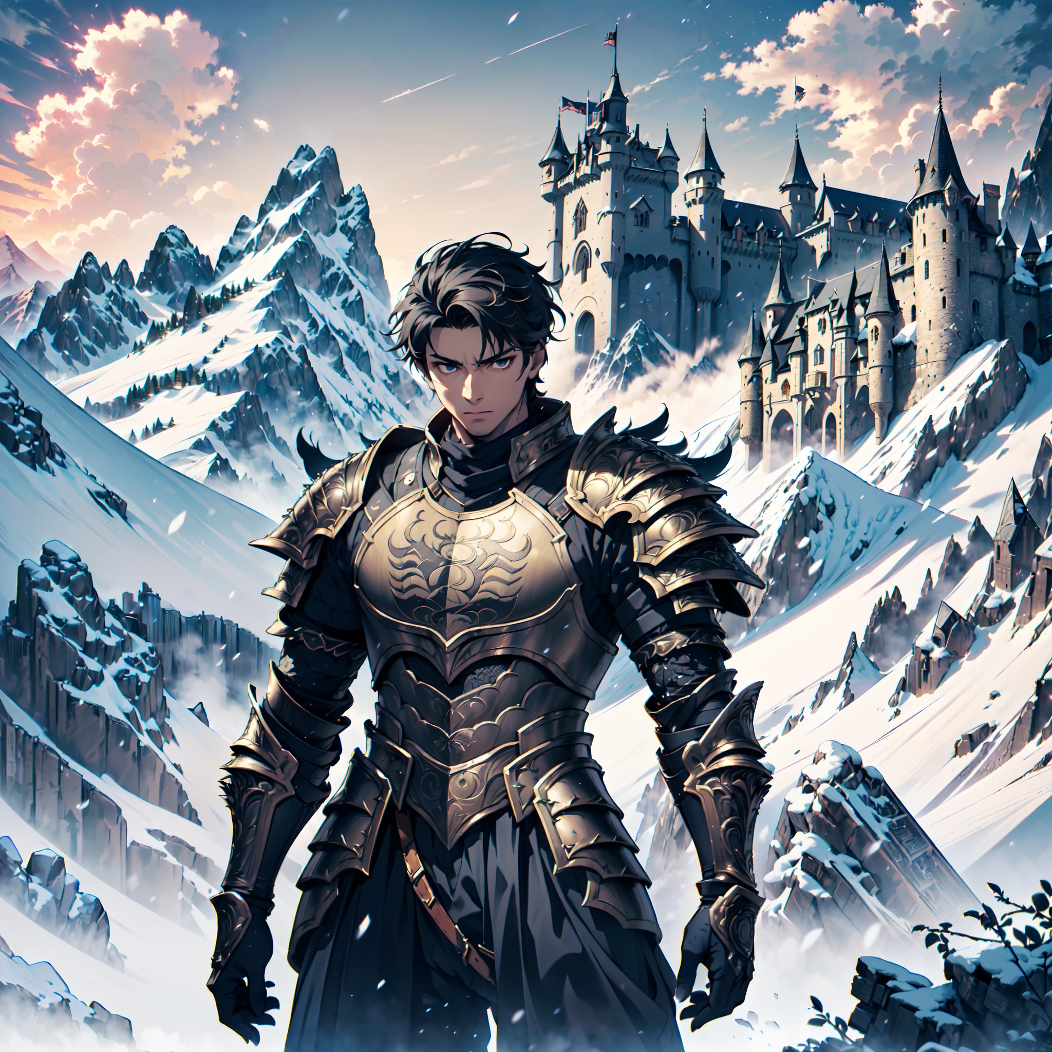 128K Resolution,
Ultra High Definition,
Best Quality,
Hyper Detailed,
Masterpiece,
Anime,
Body Shot,
1 Boy,
Handsome,
Hyper Detailed Short Hair,
(((Hyper Detailed Armor Plates))),
(((Hyper Detailed Undershirt))),
(((Hyper Detailed Engraving Baron Armor))),
(((Mountain Castle Background Scenery))),
