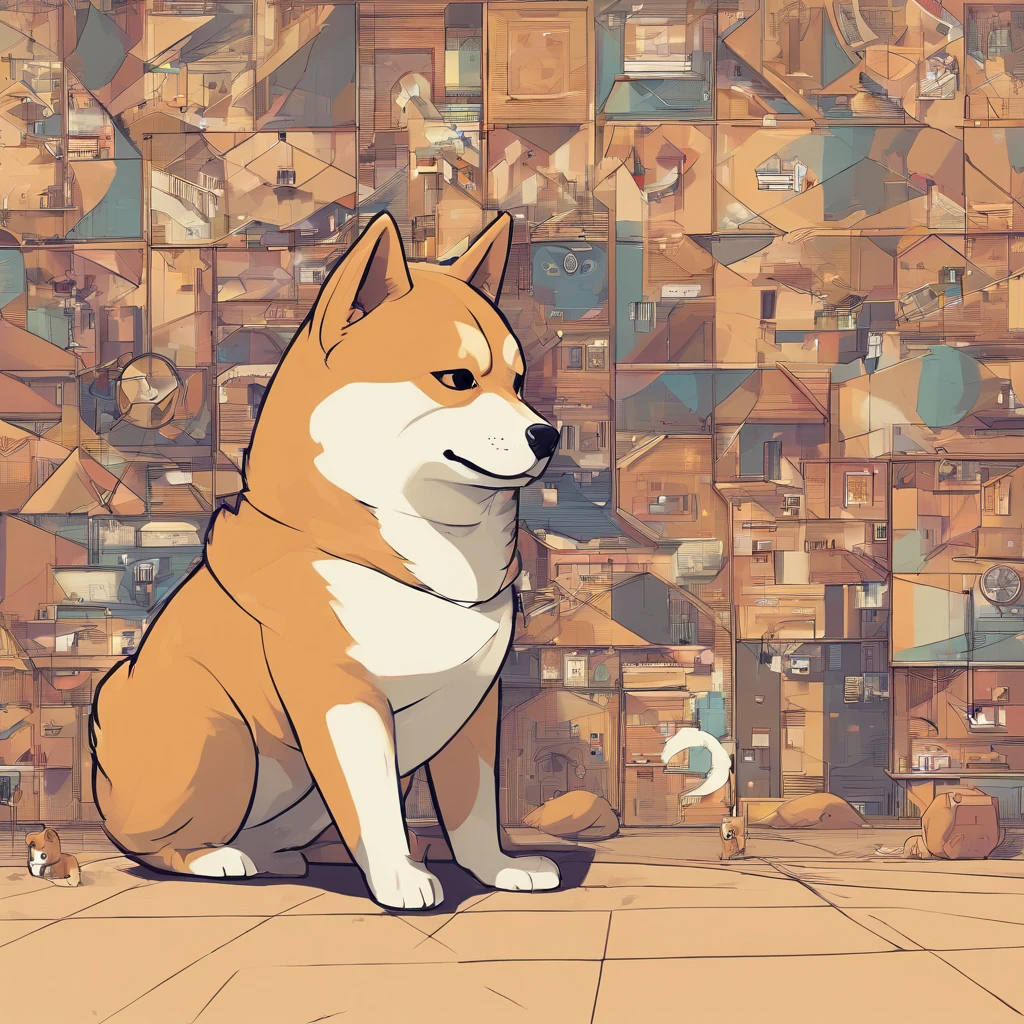 ( shiba inu ),(Best Pose),(best angle), (Better self-expression), Eduardo Cobra acolchoamento ,multidimensional geometric wall PORTRAIT, Art, chibi,yang08k, beutiful, coloration