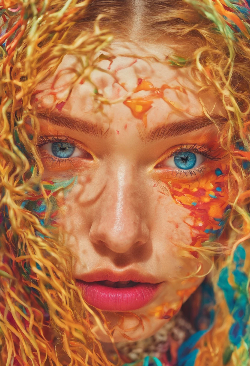 ultra face close up, face up,1Girl 18 years old, nur, Lange Haare, Blick auf den Betrachter, blonde hair, blaue Augen, Schmuck, Halskette, schulterfrei, pullover, lips, realistisch, Nase, Flirten mit der Kamera, close up shot, realism, detailed eyes, skin imperfection, fine small freckles, natural, without reflection and shadow on the face, without glare, ultra high face texture, colours, realism, 8K, natural, big lips, full lips, hyper detailed photo, photorealistic