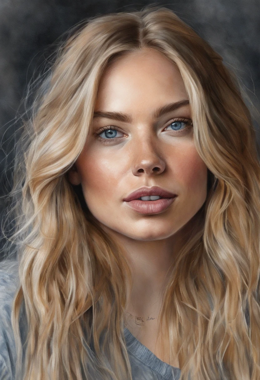 ultra face close up, face up,1Girl 18 years old, nur, Lange Haare, Blick auf den Betrachter, blonde hair, blaue Augen, Schmuck, Halskette, schulterfrei, pullover, lips, realistisch, Nase, Flirten mit der Kamera, close up shot, realism, detailed eyes, skin imperfection, fine small freckles, natural, without reflection and shadow on the face, without glare, ultra high face texture, colours, realism, 8K, natural, big lips, full lips, hyper detailed photo, photorealistic