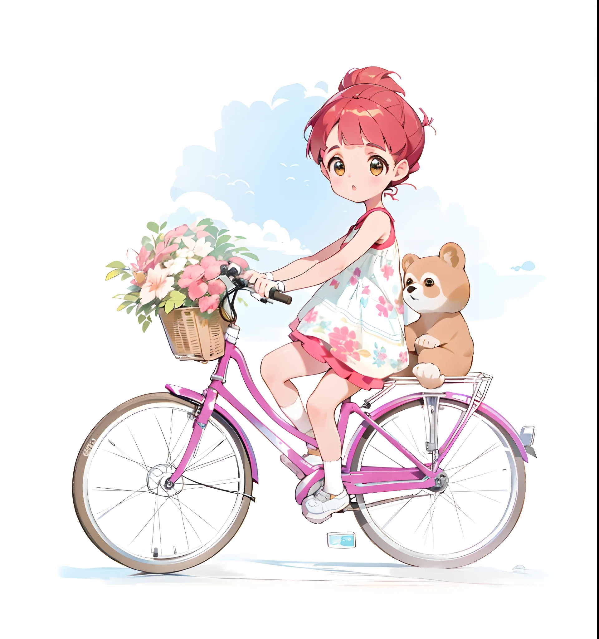 (melhor qualidade, obra-prima, ultra-realista), andando de bicicleta com urso nas costas