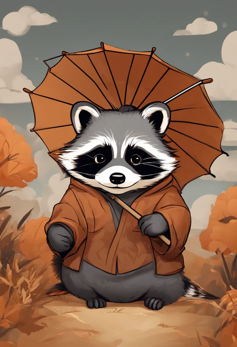 Perfect centering, Bunfuku Chagama,Cute raccoon dog, ((Wear a large cauldron on your back)), Holding a Japanese umbrella,Put on the headphones, cheerfulness, Standing position, Abstract beauty, Centered, Looking at the camera, Facing the camera, Approaching perfection, Dynamic, Highly detailed, Smooth, Sharp Focus, 8K, hight resolution, Illustration,White background