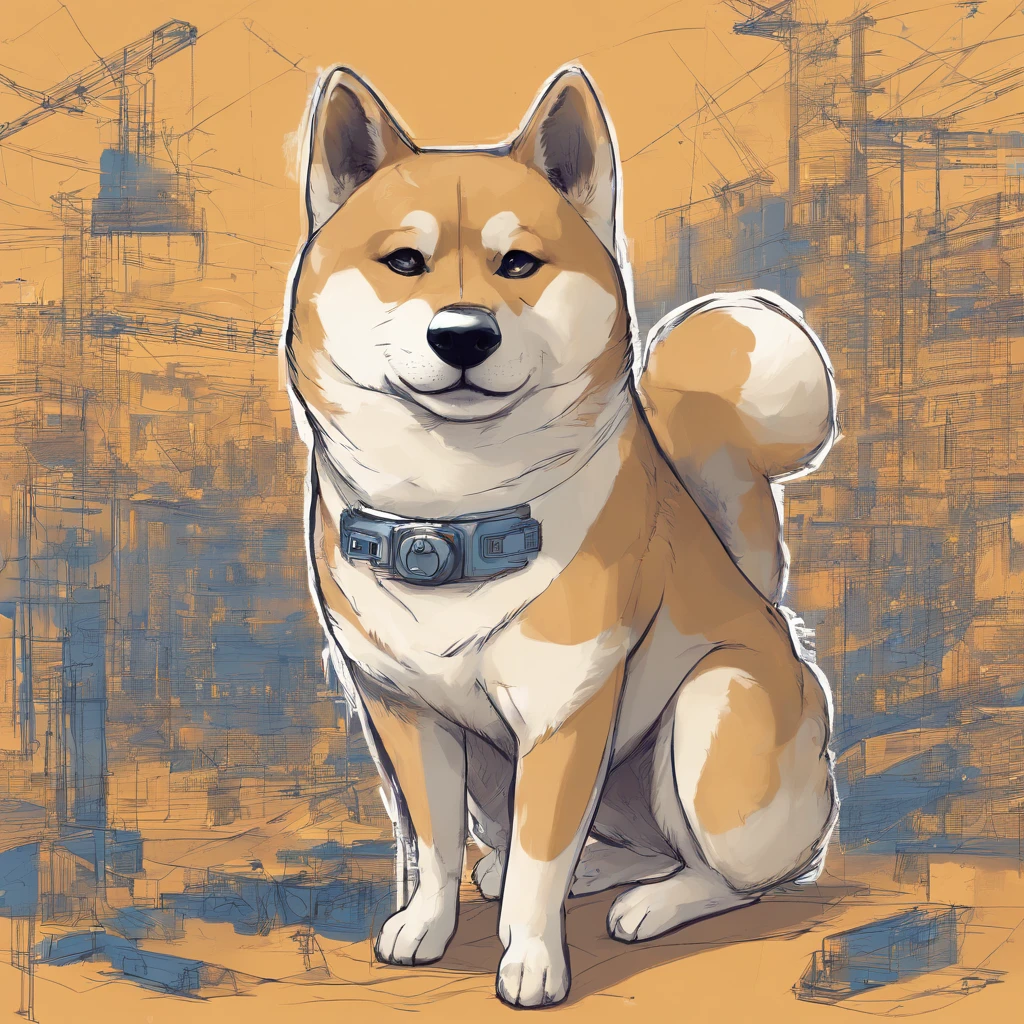 ( shiba inu ),(Best Pose),(best angle), beutiful, coloration, Background: Wall with blue wiring diagrams