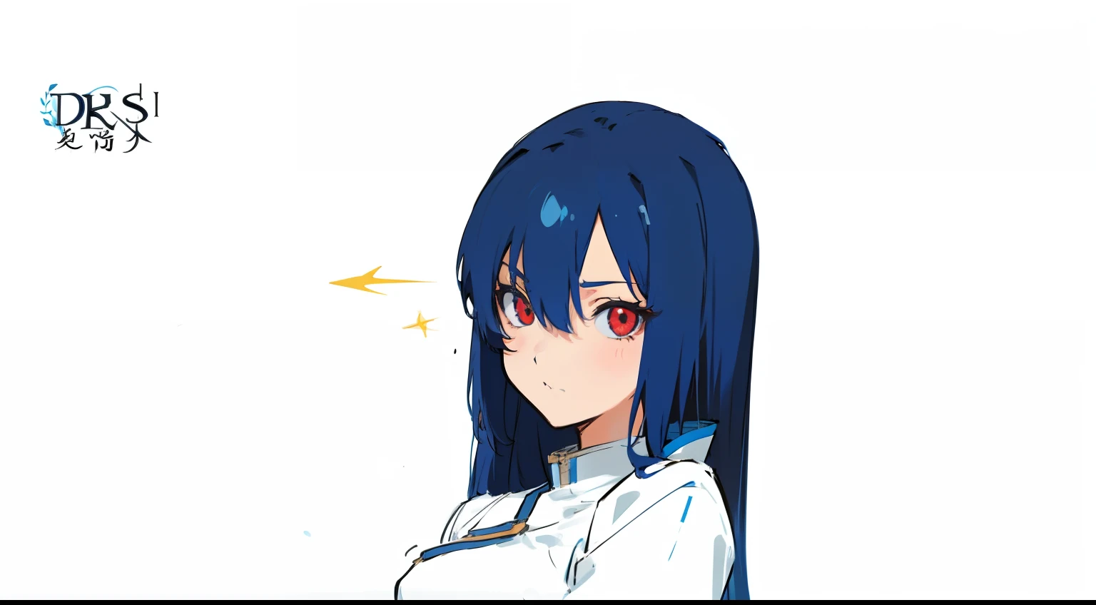 An anime girl with long blue hair and red eyes looking at something., flat anime style shading, 2D anime style, in anime style, Cel - Shading Art Style, Yu Geon's gaze., In anime style, Clean anime outline, With shading, 2D Art, 2D Art, SAI Paint Tools!! Blue, Delicate anime style