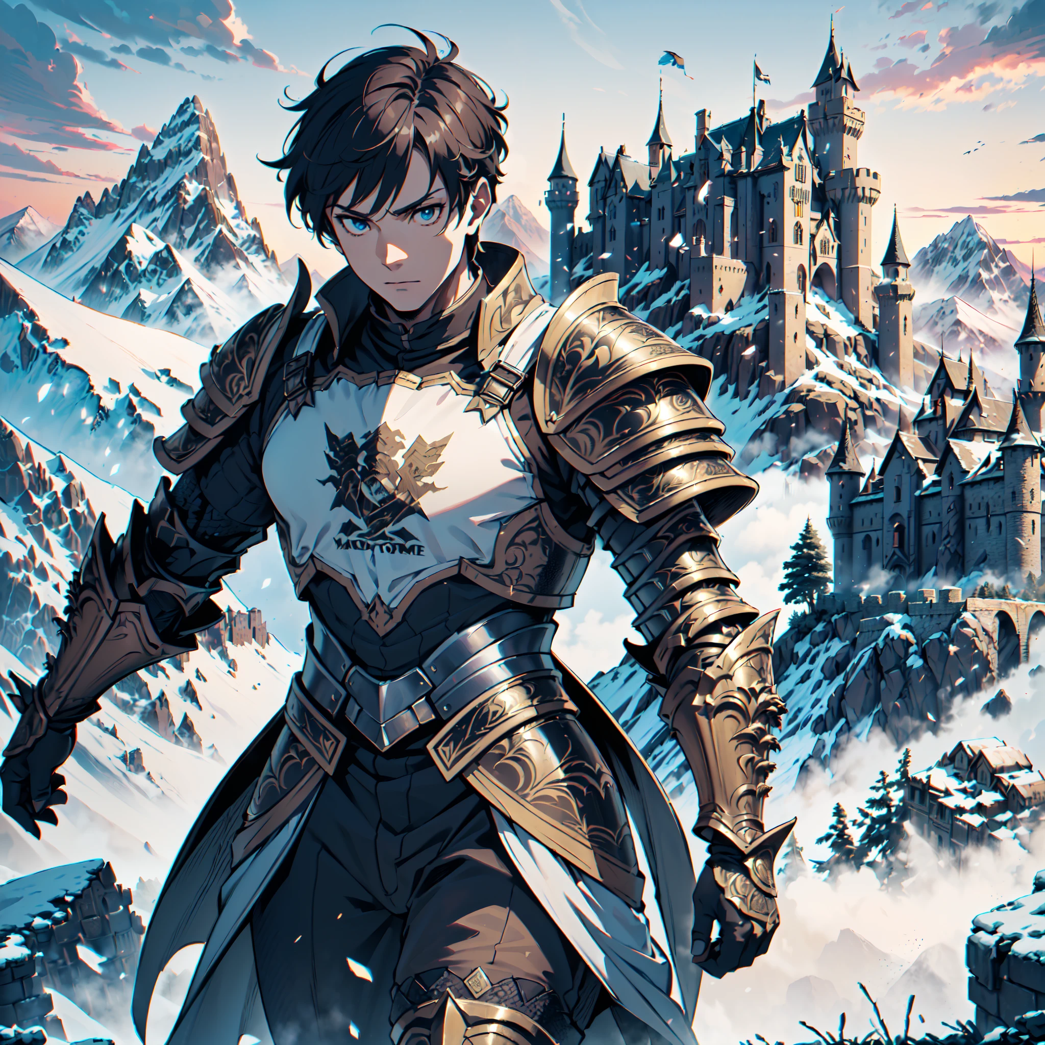 128K Resolution,
Ultra High Definition,
Best Quality,
Hyper Detailed,
Masterpiece,
Anime,
Body Shot,
1 Boy,
Handsome,
Hyper Detailed Short Hair,
(((Hyper Detailed Armor Plates))),
(((Hyper Detailed Undershirt))),
(((Hyper Detailed Engraving Baron Armor))),
(((Mountain Castle Background Scenery))),
