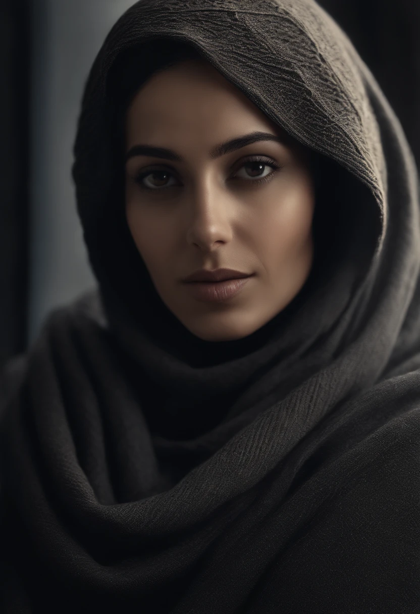 hyperrealistic), (illustration), (high resolution), (8K), (extremely detailed), (best illustration), small tits, naked, nudes, hijab pashmina, black sweater