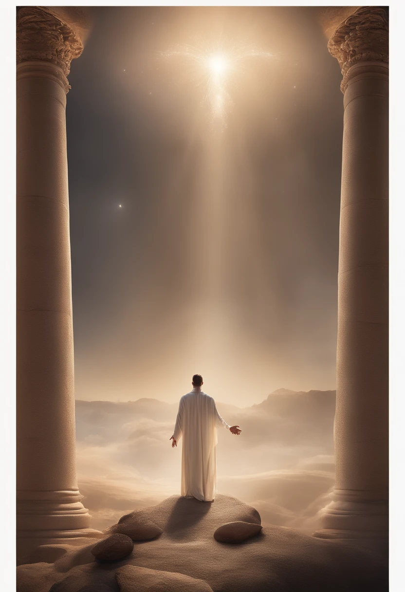 Create a visually stunning illustration depicting the moment of divine creation when God forms Adam from the dust of the earth. In this scene, imagine a celestial ambiance with soft, radiant light emanating from God's hand as He lovingly shapes Adam. The focus should be on the intricate details of Adam's formation, with every contour and feature being meticulously crafted. Portray a sense of awe and reverence, with God's majestic presence and Adam's emergence as the centerpiece of the composition. Convey the profound significance of this act of creation as the foundation of human existence.