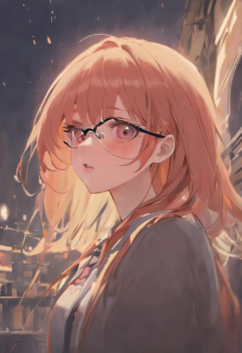 There is a woman with glasses and a necklace with a heart, inspired by Ion Andreescu, Inspired by Elsa Bleda, There is no Estiello Petra Collins, Simsbo, Wear prescription glasses, thick glasses, Long wet hair dripping, with square glasses, thick and red lips, solo portrait 🎨🖌️，Port wind