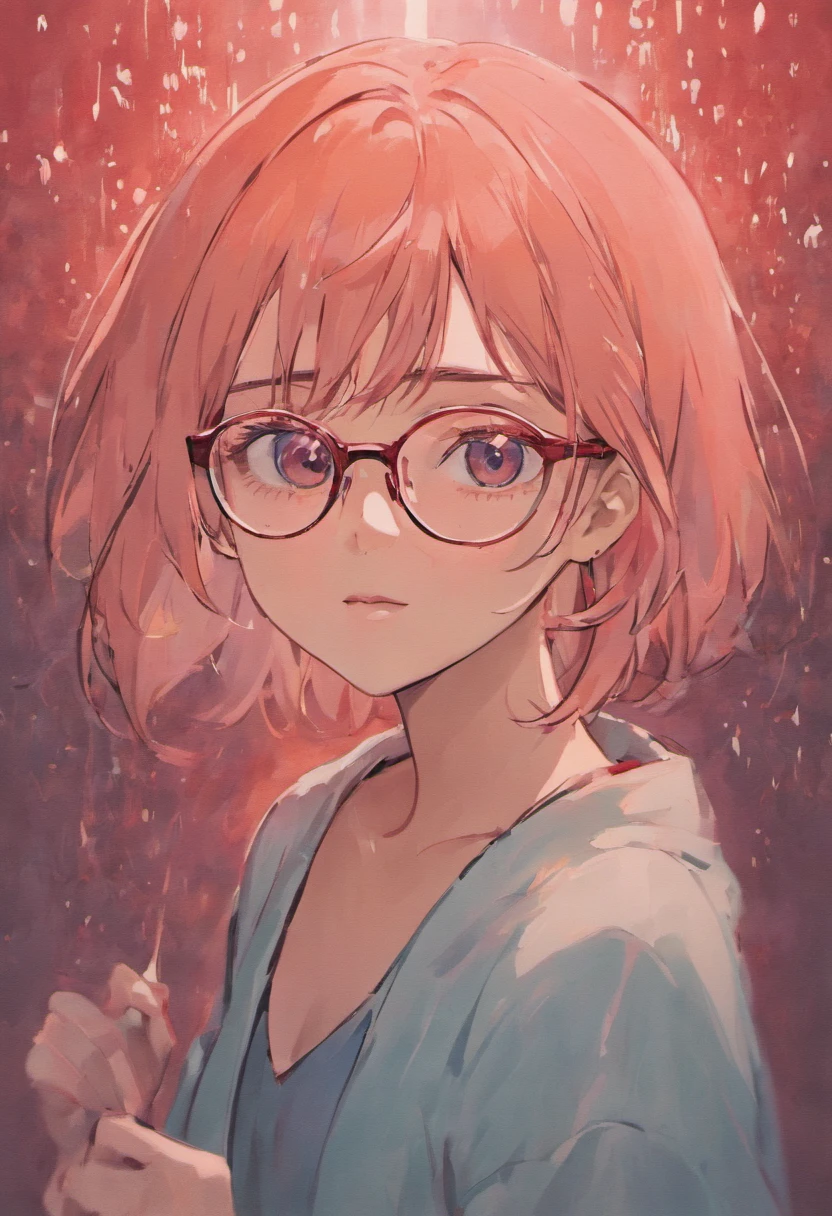 There is a woman with glasses and a necklace with a heart, inspired by Ion Andreescu, Inspired by Elsa Bleda, There is no Estiello Petra Collins, Simsbo, Wear prescription glasses, thick glasses, Long wet hair dripping, with square glasses, thick and red lips, solo portrait 🎨🖌️,Port wind