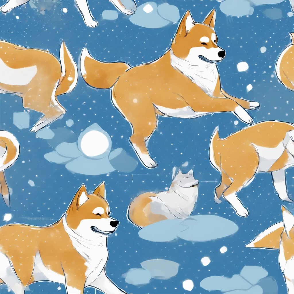 shiba inu, Background: blue dots connected by blue stripes