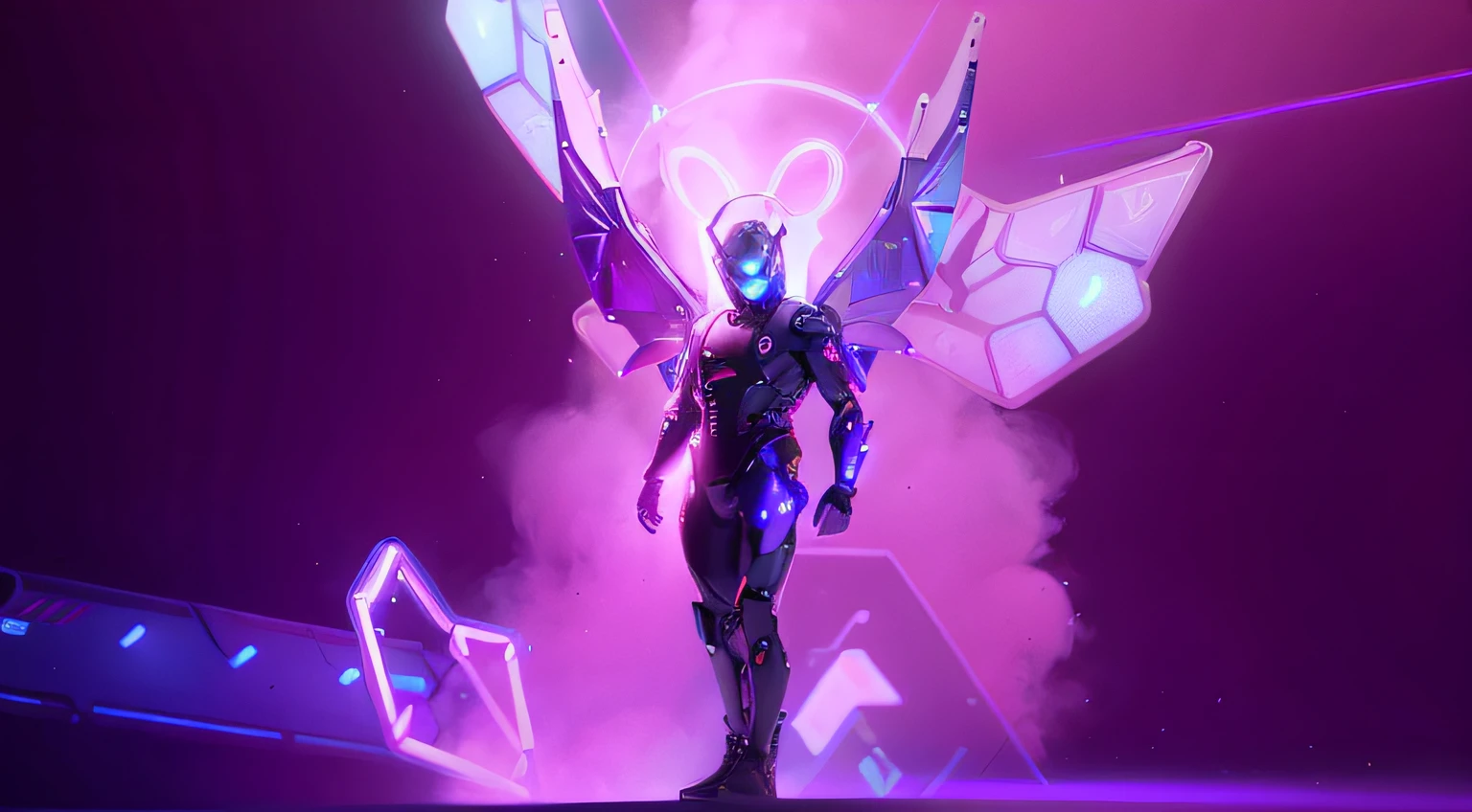MALE. MAN. MAN. MALE..wings leds, divine paradise. neon blue and Purple butterfly wings leds. heavenly illumination. God. Holy robotic. levitating. Position of god. Deitado na cama. strong, robust and masculine body. fat arms. Position of divinity. Floating. divine statue, pedestal, holy pedestal. levitating. masterpiece, best quality, a close up of a futuristic looking cyborg man with a fantastic cyber helmet head with blue and Purple triangle led lights and a halo, full body, dancing. dance. synthwave ballad. silver pants. wearing a blue and Purple techwear jacket, white church in background. jump, full body, robotic legs. divine statue, pedestal, holy pedestal. neon blue and Purple butterfly wings leds. MASCULINE. MALE MASCULINE. Boy Muscular