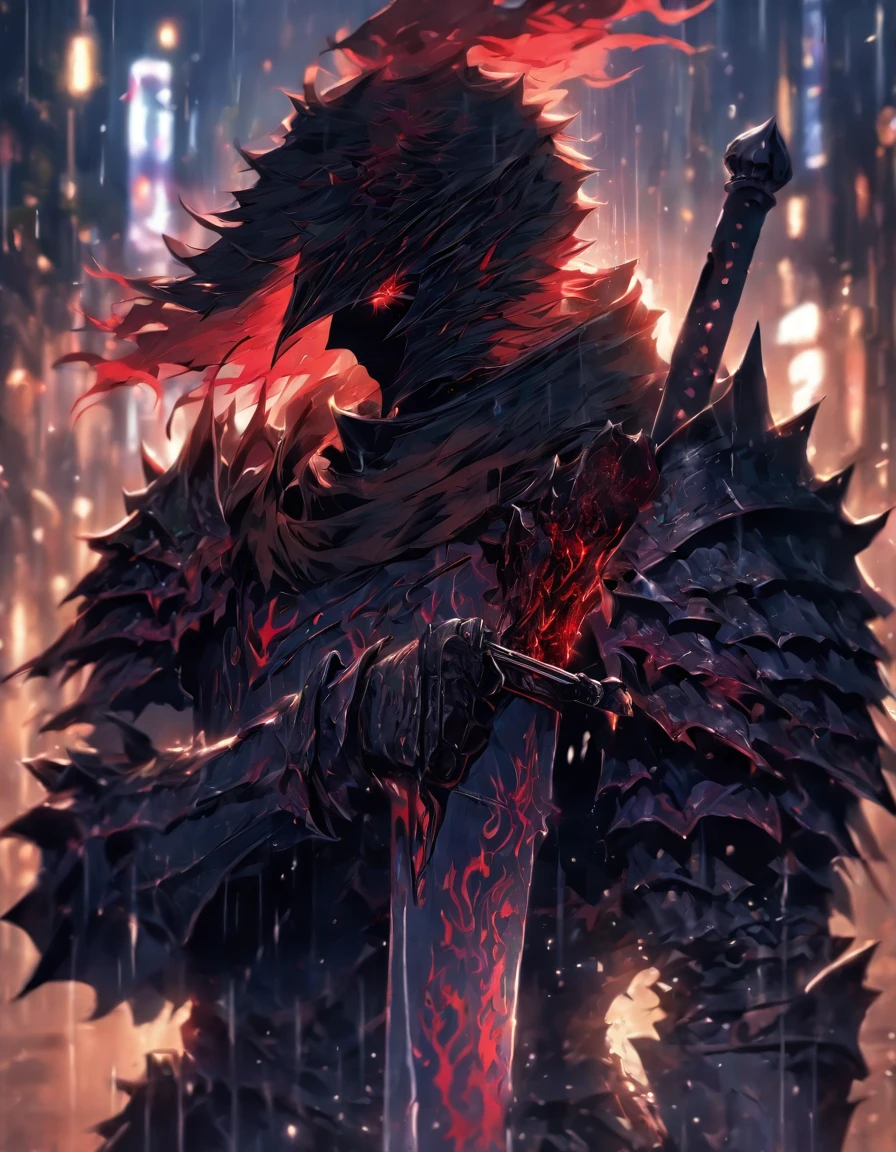 a close up of a person holding a sword in the rain, blood knight, fantasy knight, 8k high quality detailed art, badass anime 8 k, from arknights, evil knight, gothic knight, dark souls art style, arknights, fallen knight, knight armored in red, 4k fantasy art, epic fantasy digital art style, 8k fantasy art