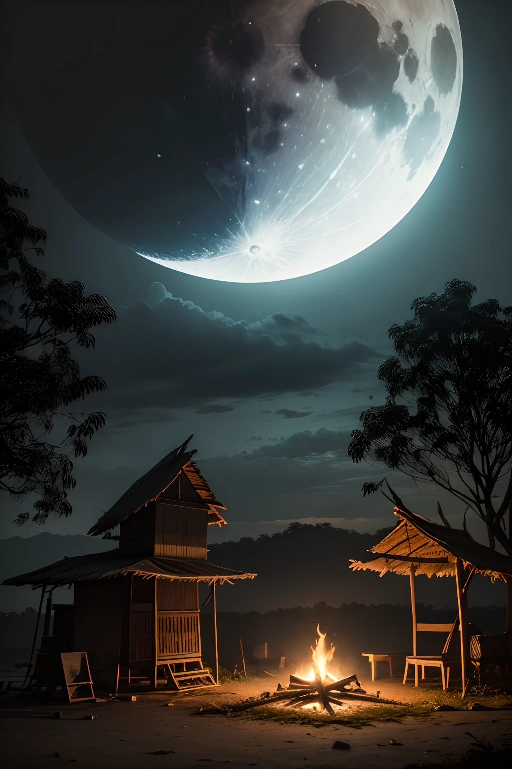 It was a night in the remote Malaysian village, where the dark tales of Pontianak were whispered around campfires. The moon, veiled by dark clouds, cast a trembling and unsettling light over the landscape.