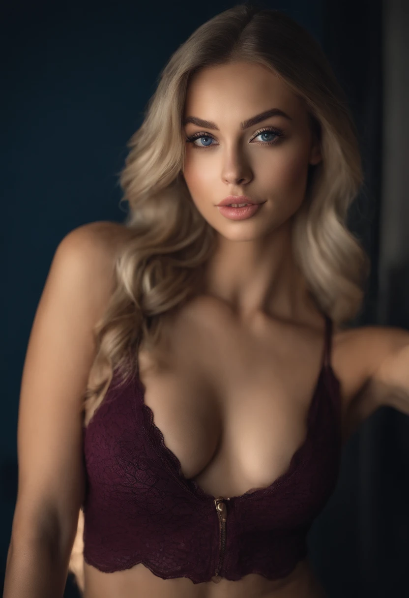 Woman with matching tank top and panties, Sexy girl with blue eyes, portrait sophie mudd, portrait corinna kopf, blonde hair and large eyes, Selfie einer jungen Frau, Augen im club Violet Myers, ohne Make-up, Natural makeup, Blick direkt in die Kamera, Gesicht mit Artgram, dezentes Make-up, Stunning full body shot, im Schlafzimmer, Spaltung