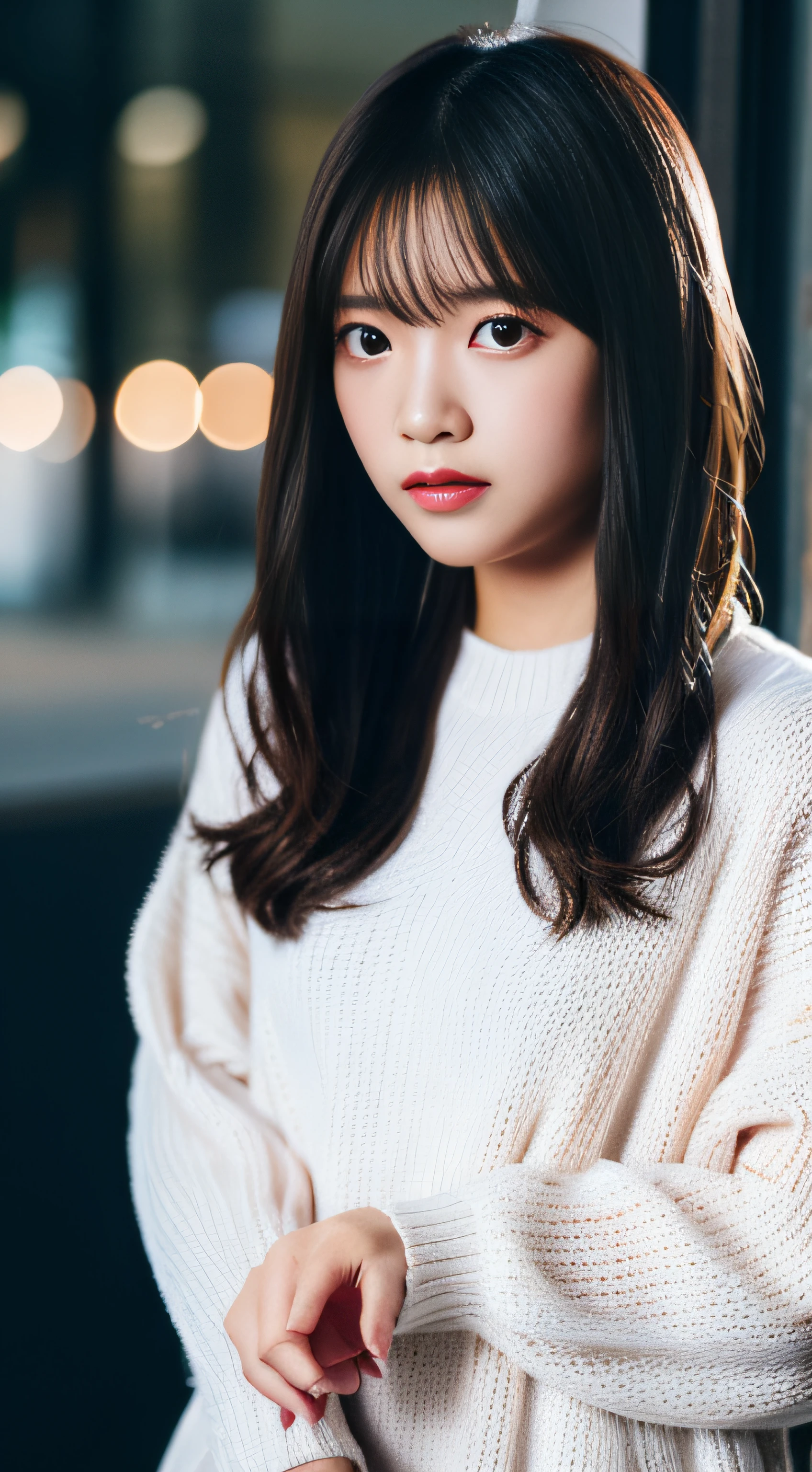 (NSFW:1.5), (NSFW:1.5), NSFW, SFW,8K、Raw photography、top-quality、,Full body portrait:2.0、medium distance shot、White rough woven sweater dress、Mini One Piece、(Composition from the knee up:1.2)、32K、ultra res、fully body photo:2.0, is standing:2.0、Best Quality, Raw photo, Photorealistic,Full body portrait:2.0、rialistic photo、(Small breasts:1.2), (skinny body), street corner、Crowds, Ginza、Full body, Looking at the camera、a beauty girl, Cute, length hair, depth of fields, High resolution, Ultra Detail, Fine detail, Highly detailed, Highly detailed eyes and face, Sharp pupils, Realistic pupils, Sharp Focus, softlighting