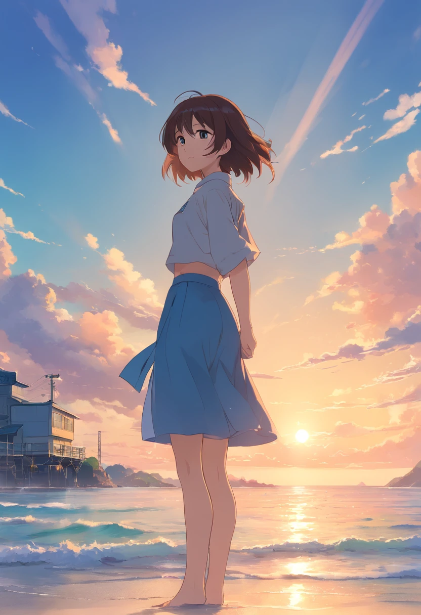 tmasterpiece、premier quality、Photos de films、1fille、Fille de la mer、Flotter dans la mer、Un gros plan、lumineux、bonheur、Soft and warm lighting、Le soleil couchant、(spark:0.7)、cheveux longs、rouquin, NSFW
