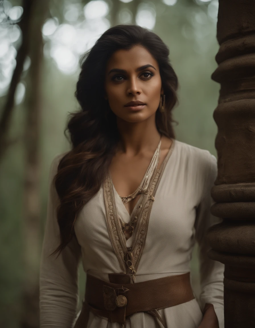 a new trailer tv series shows the main character, in the style of post-apocalyptic ruins, beautiful women, 8k resolution, indian pop culture, light white and brown, junglecore, celebrity image mashups --ar 69:128 --s 750 --v 5.2