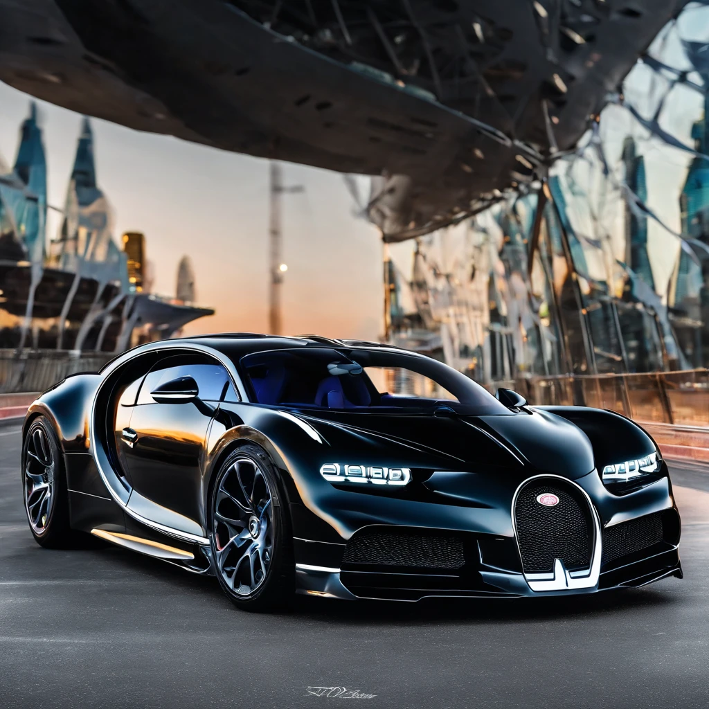 bugatti chiron,hyper-realistic rendering,shiny,luxury sports car,reflection of city lights on the sleek surface,crisp details,incredible speed,precision engineering,impressive aerodynamics,aggressive design,sleek lines,muscular body,showroom condition,DNA of a race car,vibrant racing colors,gleaming metallic finish,powerful engine,hint of exhaust smoke,zooming down an open highway,blurring background,high-performance tires,glossy black rims,elegant interior,plush leather seats,carbon fiber accents,powerful sound system,revving engine noise,exhilarating driving experience,accelerating from 0 to 60 in seconds,admiring onlookers,icon of automotive excellence,limited edition,exclusivity and prestige.