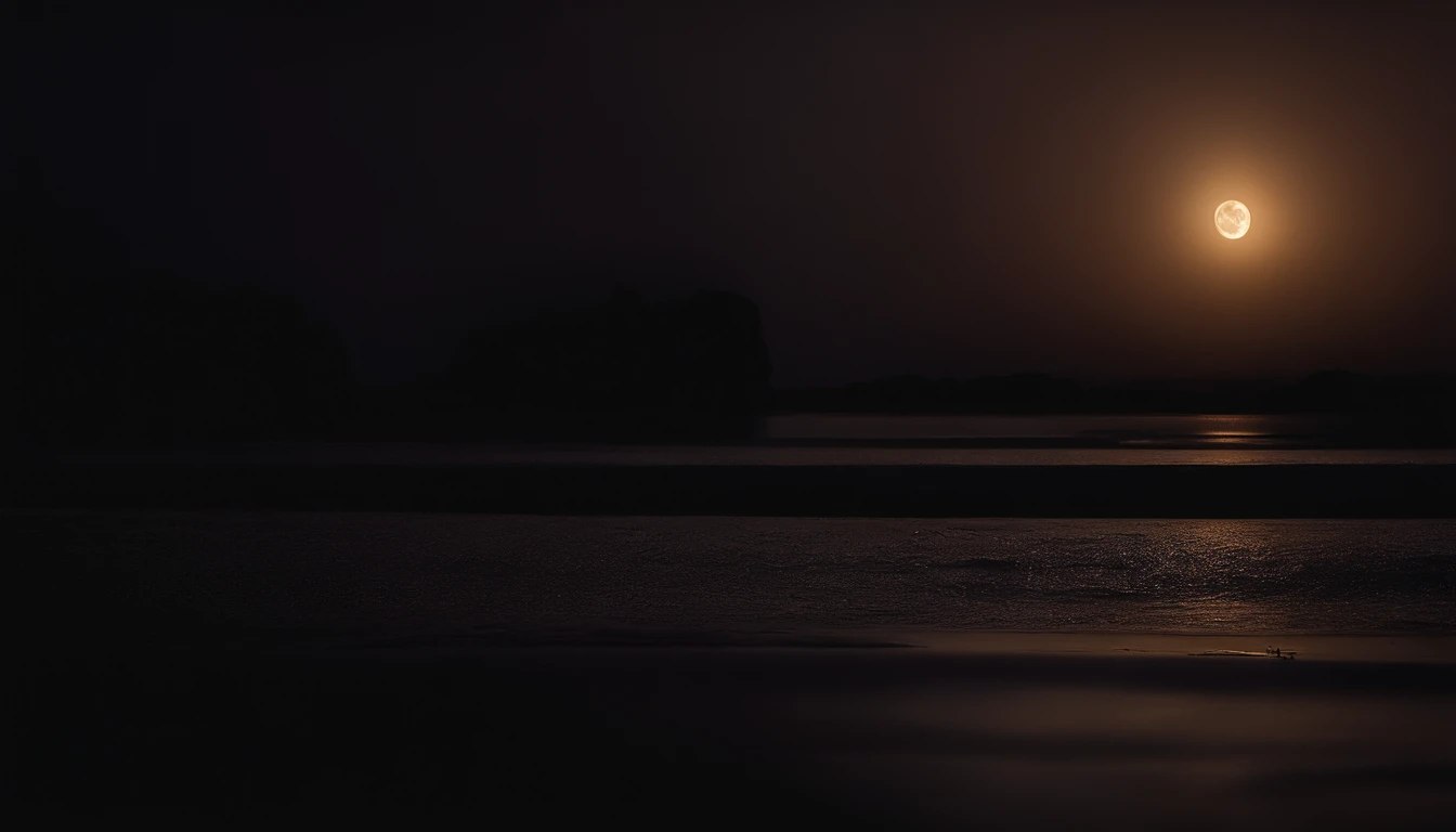 A night scene with the moon and stars shining in the sky.