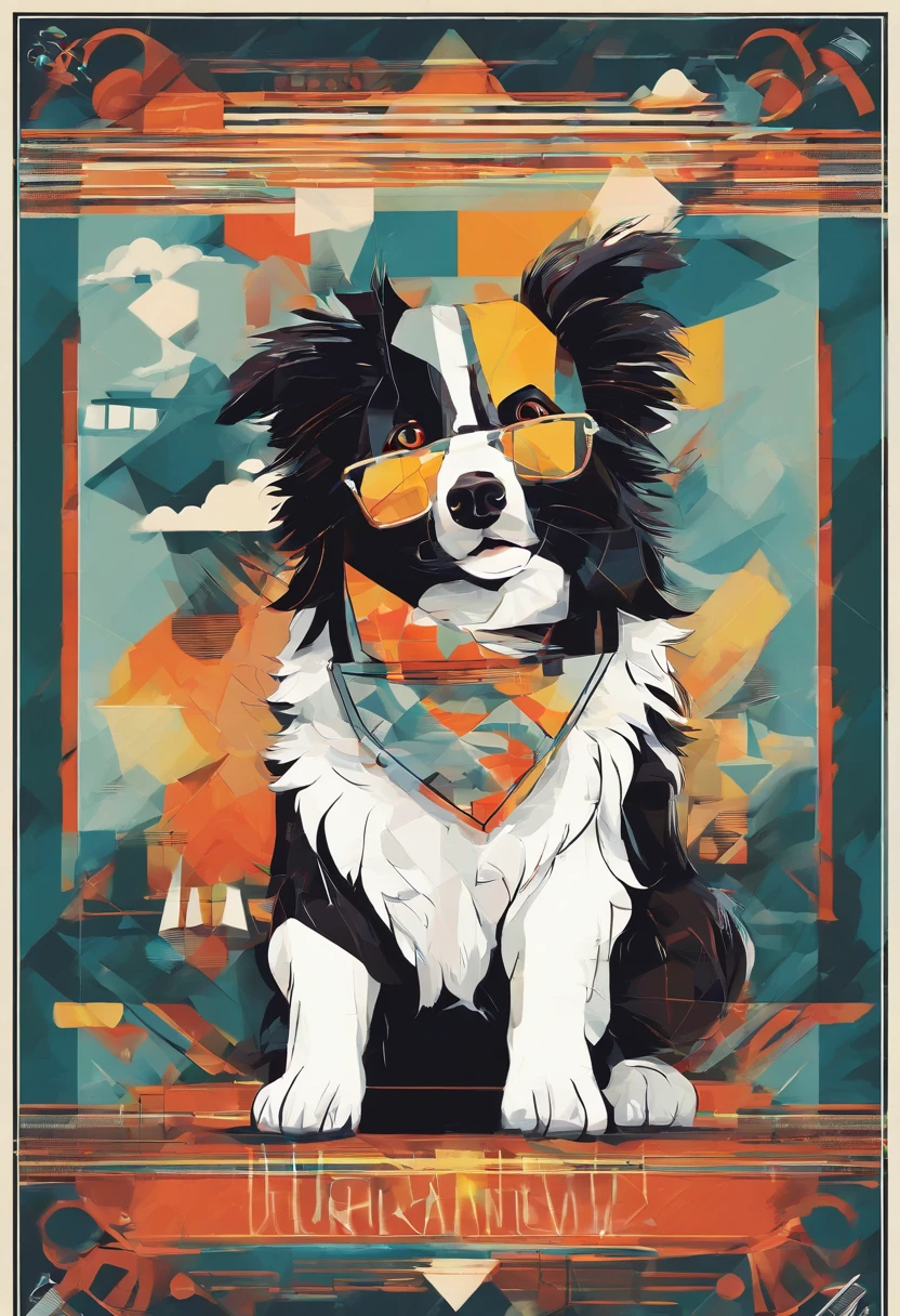 (nvinkpunk:1.2) (estilo snthwve:0.8) um cachorro Border Collie, anthro, lightwave, Sunny half-day sky with lots of clouds, intrincado, altamente detalhado