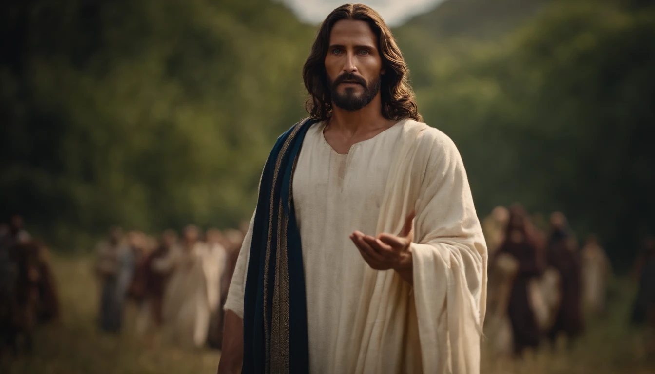 JESUS OLHANDO para a tela, roupas compridas, Religion, Ultra foto realsisim