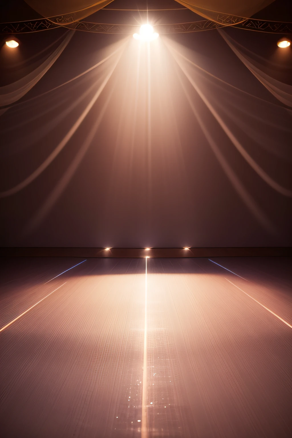 a romantic and softly lit dance floor with a spotlight on an empty space, setting the stage for their serendipitous encounter.